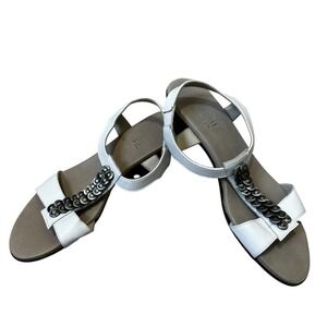 Loro American White Leather Sandals T-Strap Embellished Flats Size 7.5